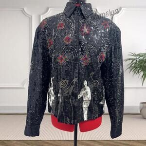 Vintage 80’s Just Fabulous Fireworks New Year’s Eve Silk & Sequin Jacket Size S